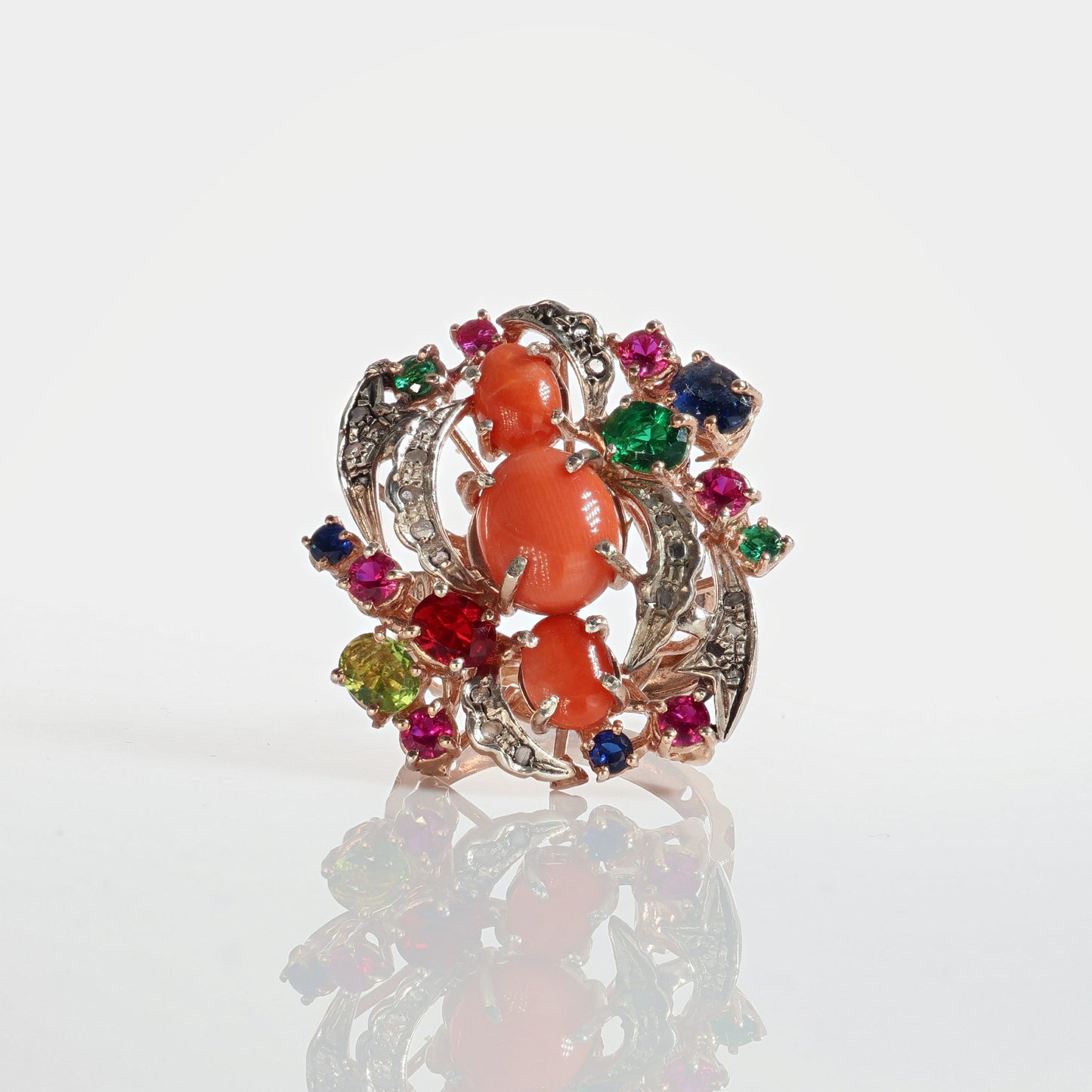 Anello Riproduzione Antico in argento 925 e Oro 9 Kt