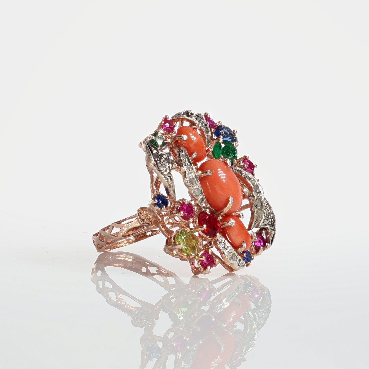 Anello Riproduzione Antico in argento 925 e Oro 9 Kt