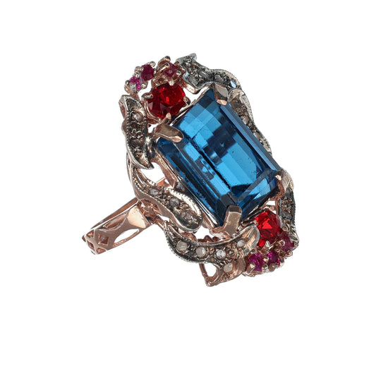 Anello Riproduzione antico con topazio azzurro