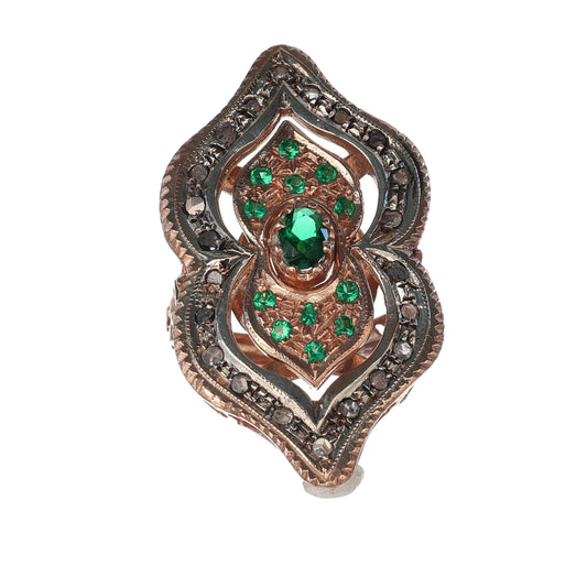 Anello Riproduzione antico con smeraldi e diamanti