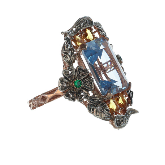 Anello Riproduzione antico con acquamarina