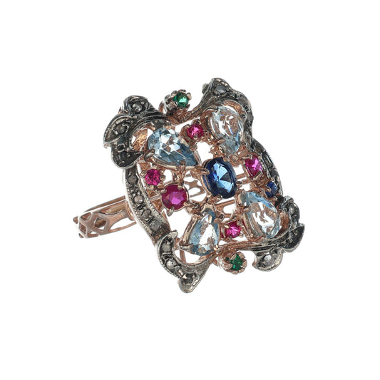 Anello Riproduzione antico con pietre preziose miste