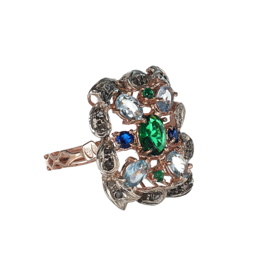 Anello Riproduzione antico con pietre preziose miste