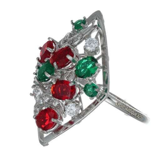 Anello forma rombo con pietre preziose miste.