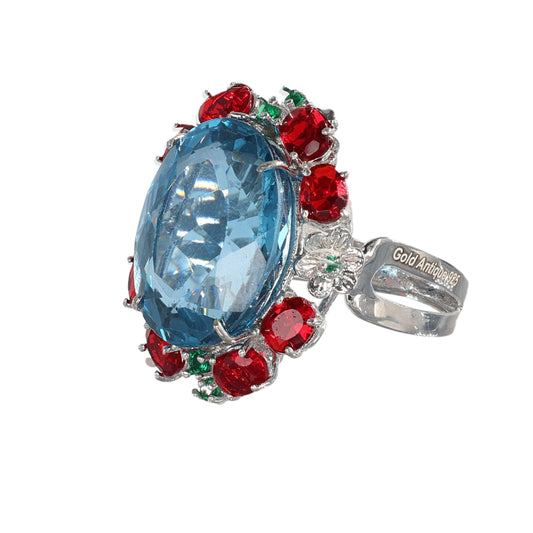 Anello argento 925 con topazio, rubini e smeraldi.