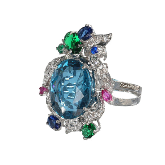 Anello argento 925 con topazio e pietre preziose miste.