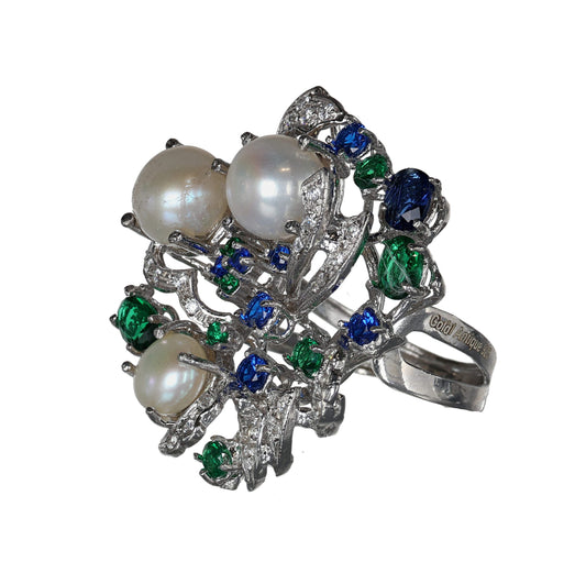 Anello argento 925 con perle acqua dolce e pietre preziose miste.