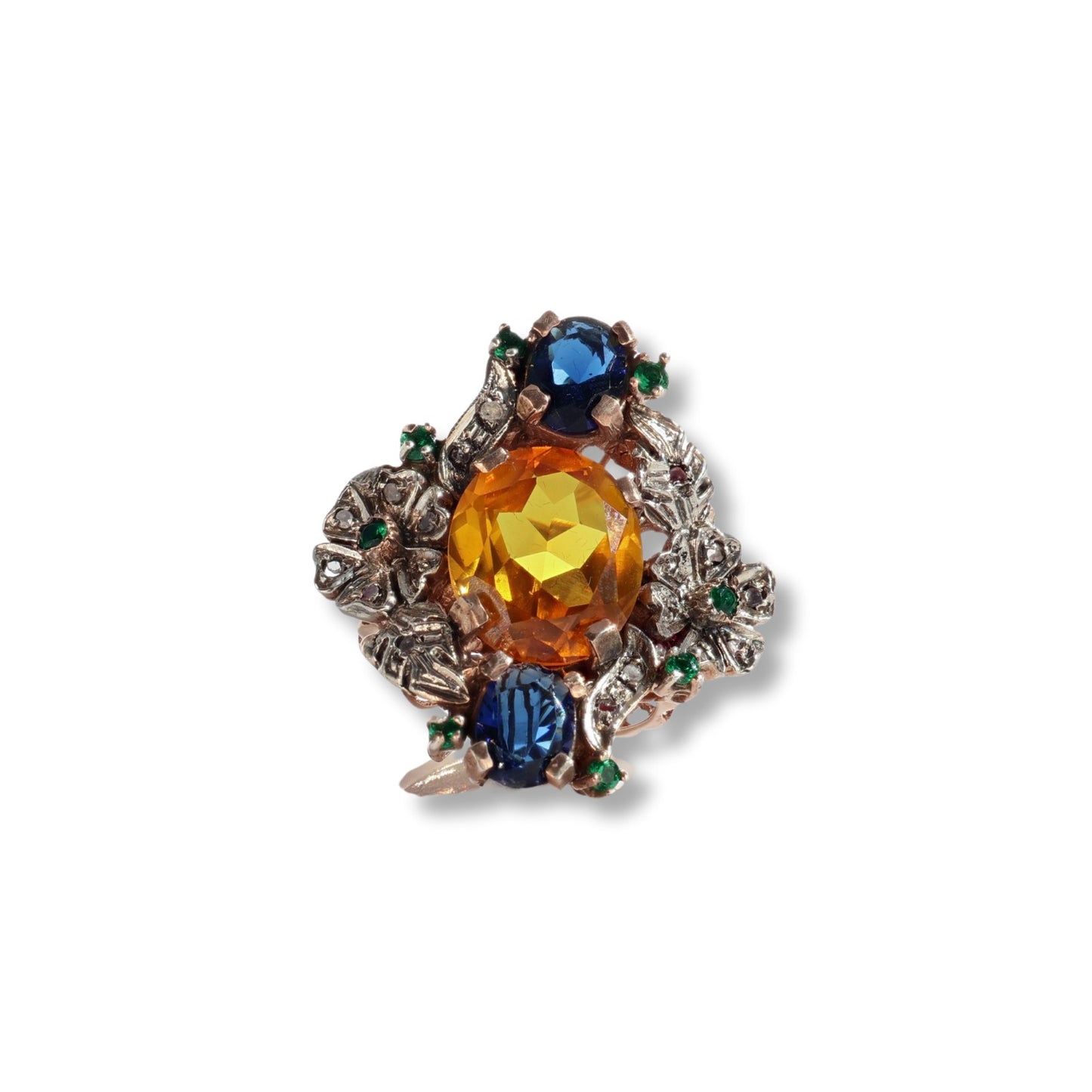 Anello Riproduzione Antico in argento 925 e Oro 9 Kt