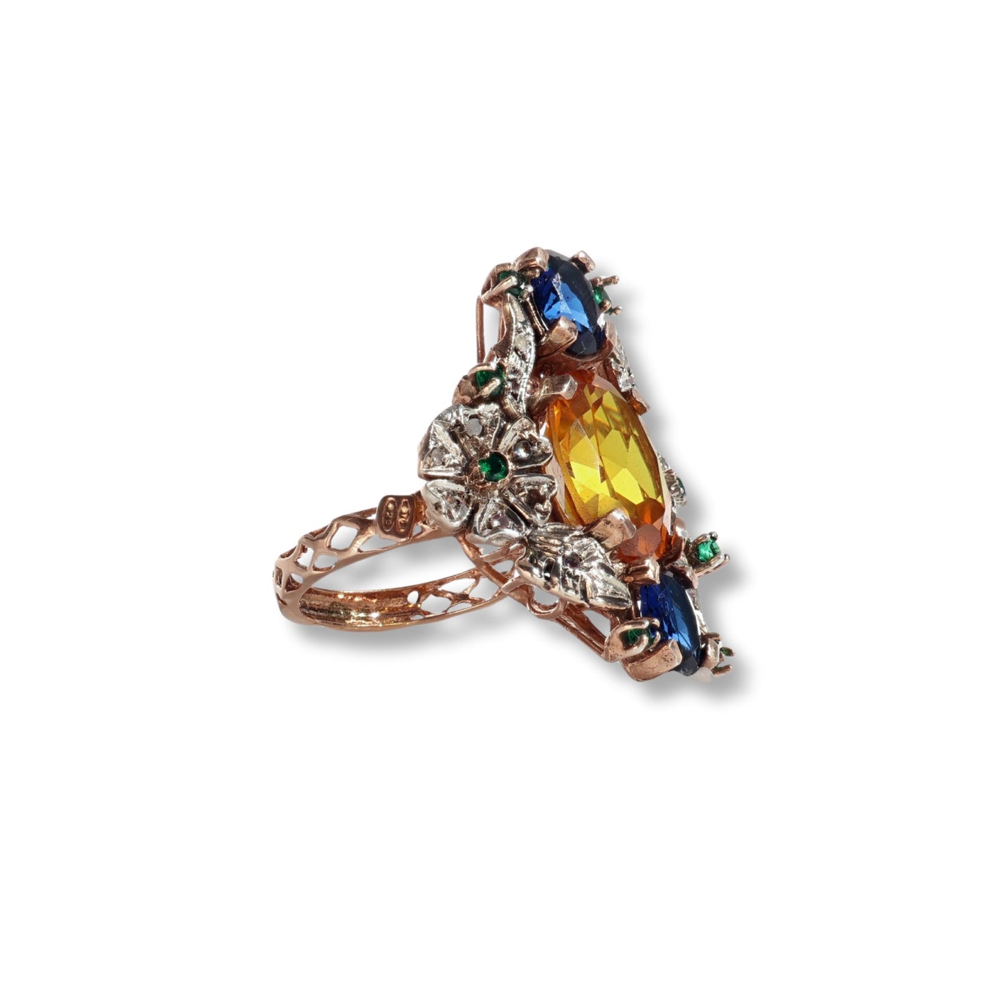 Anello Riproduzione Antico in argento 925 e Oro 9 Kt