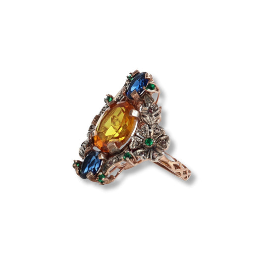 Anello Riproduzione Antico in argento 925 e Oro 9 Kt