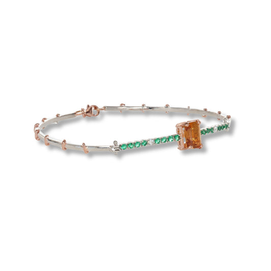 Bracciale in argento 925 e oro 9 kt stile antico con diamanti naturali e pietra idrotermale.