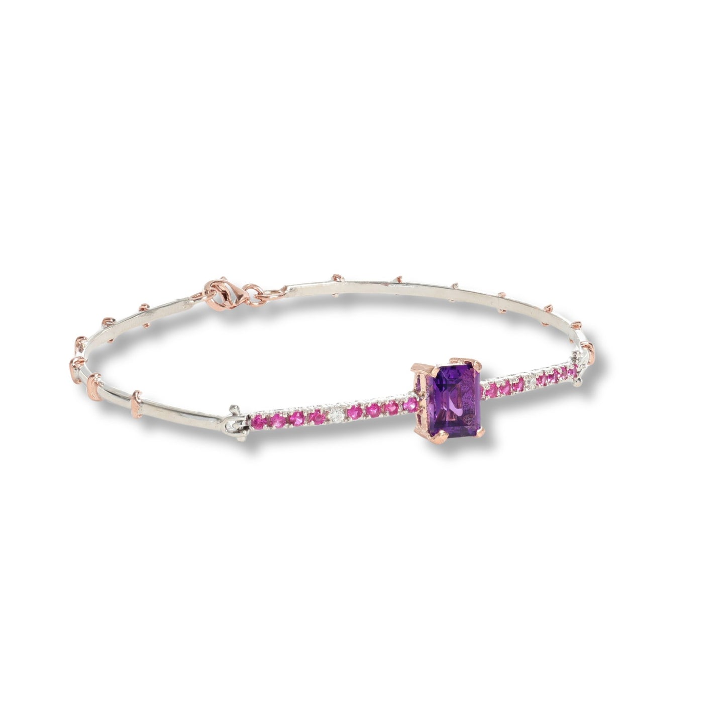 Bracciale in argento 925 e oro 9 kt stile antico con diamanti naturali e pietra idrotermale.