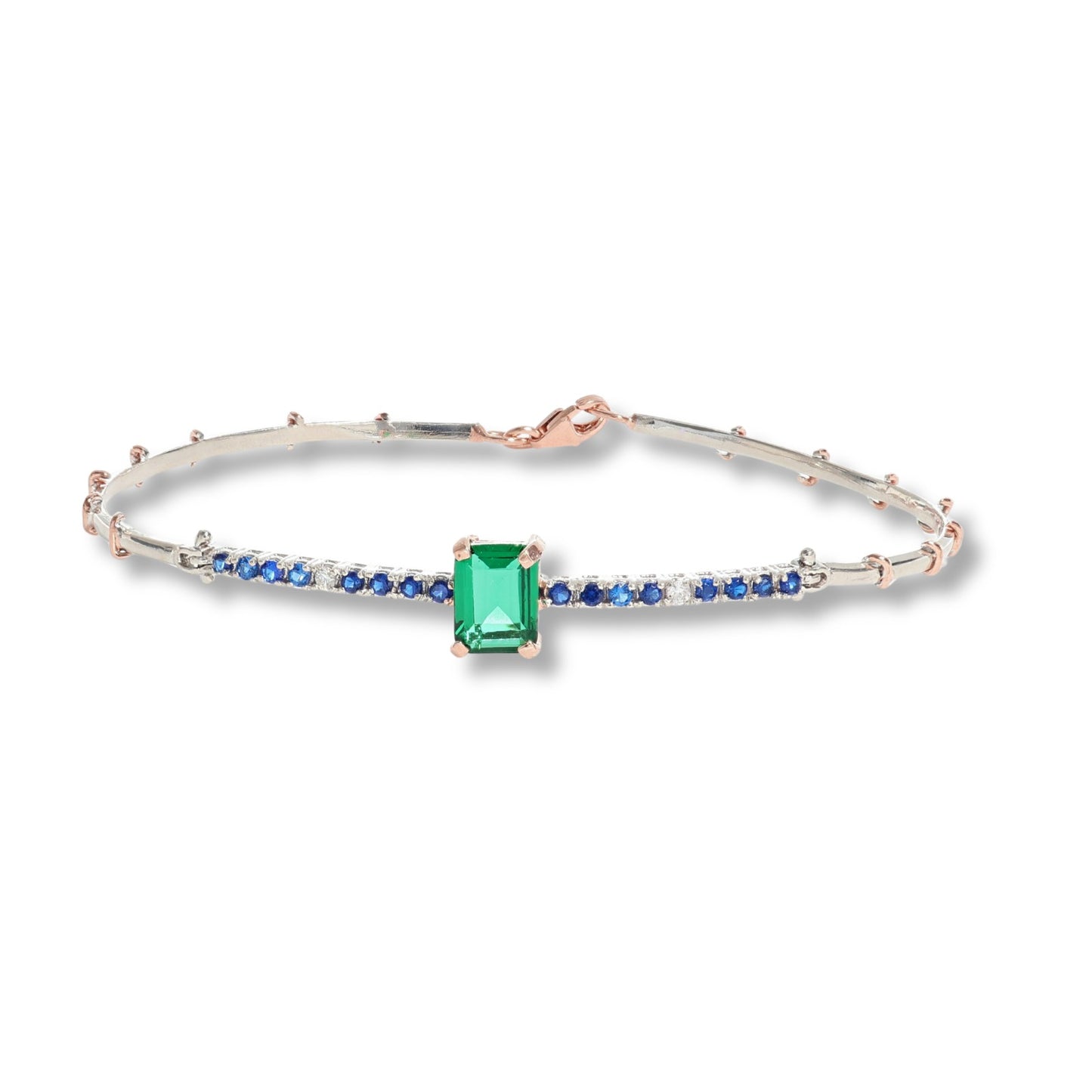 Bracciale in argento 925 e oro 9 kt stile antico con diamanti naturali e pietra idrotermale.