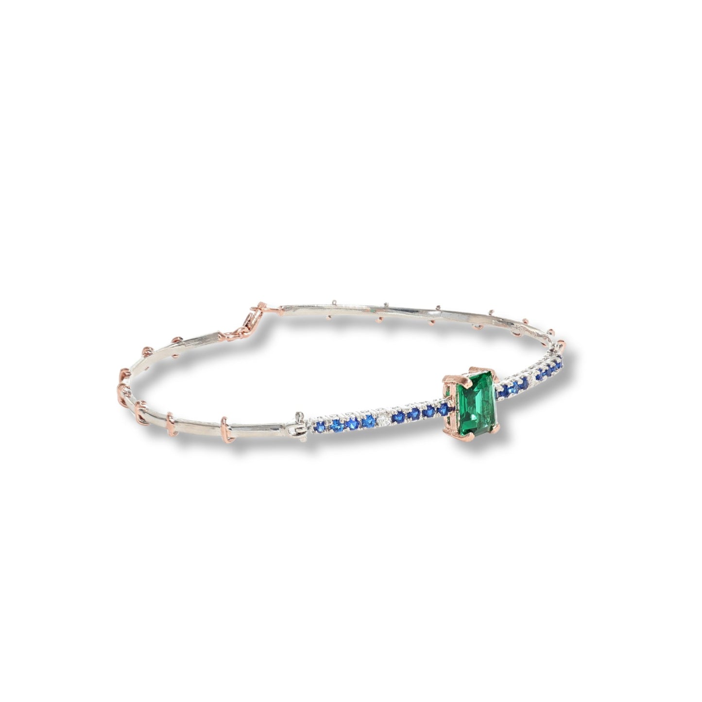 Bracciale in argento 925 e oro 9 kt stile antico con diamanti naturali e pietra idrotermale.