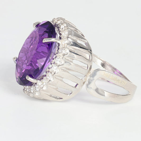 Anello argento 925 con zirconi e ametista.
