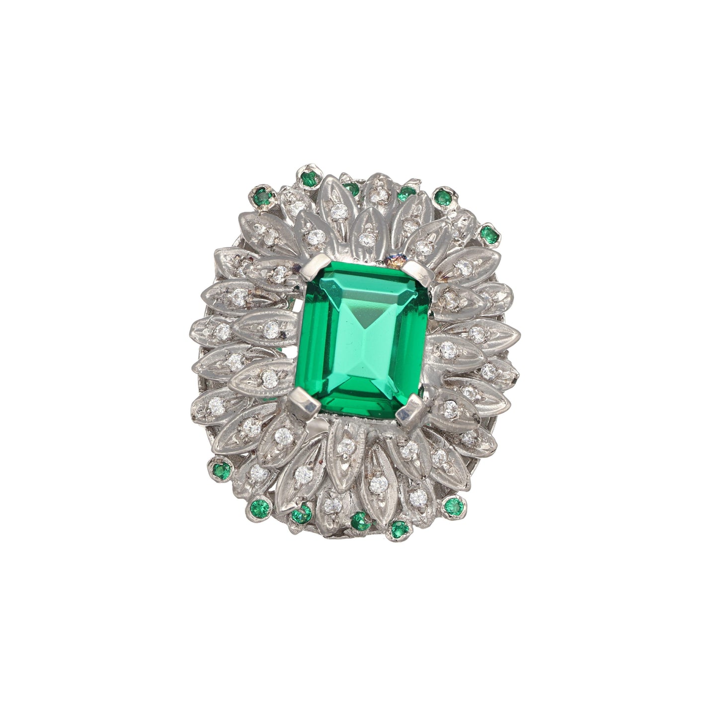 Anello in argento 925 on zirconi taglio brillante e smeraldo