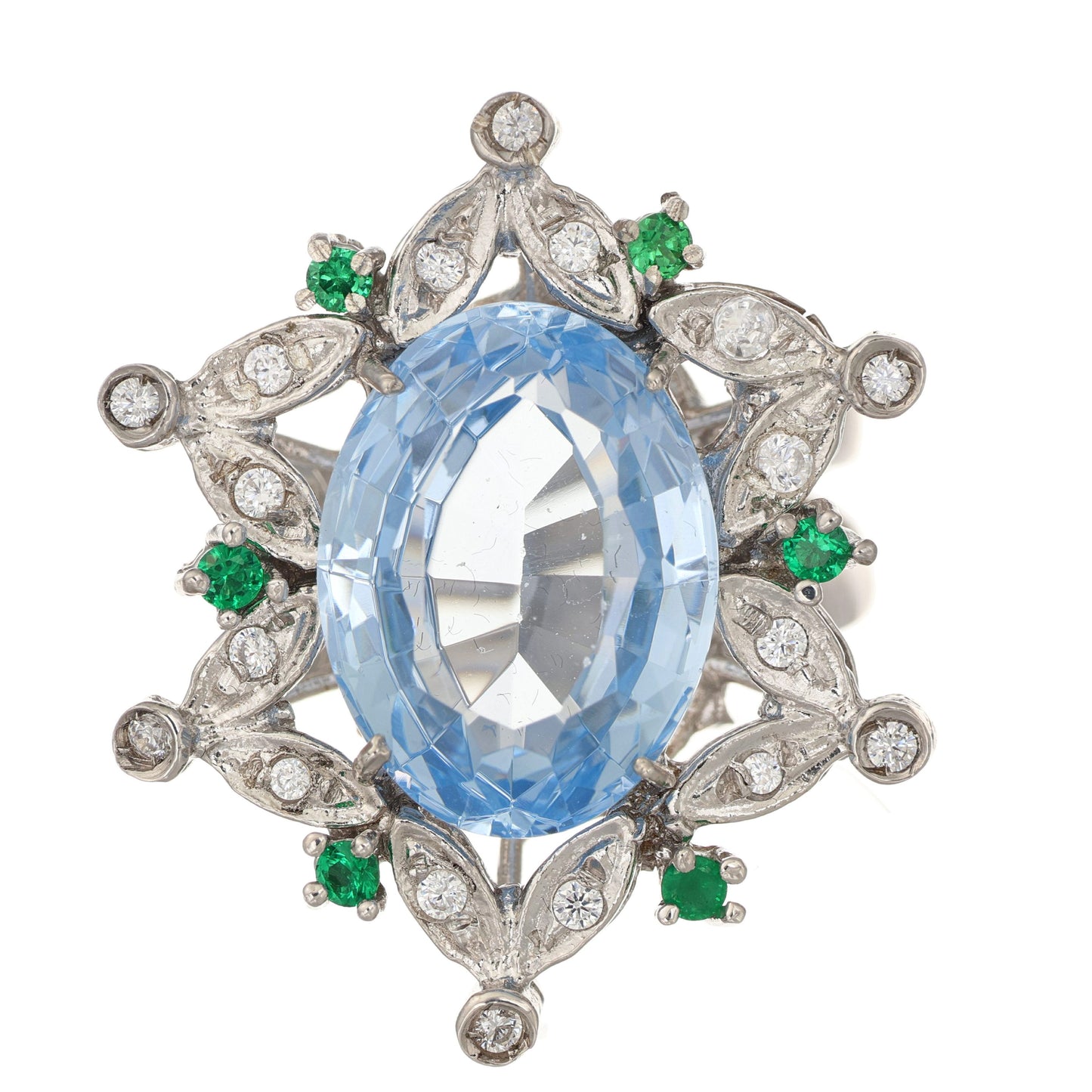 Anello in argento 925 con zirconi, acquamarina e smeraldi
