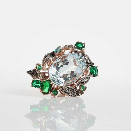 Anello Riproduzione  Antico in argento 925 e Oro 9 Kt