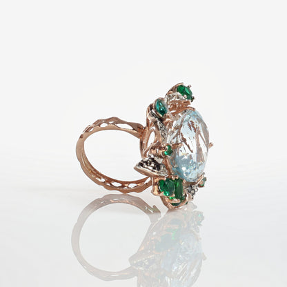Anello Riproduzione  Antico in argento 925 e Oro 9 Kt