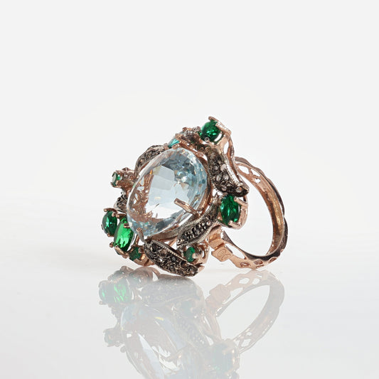 Anello Riproduzione  Antico in argento 925 e Oro 9 Kt