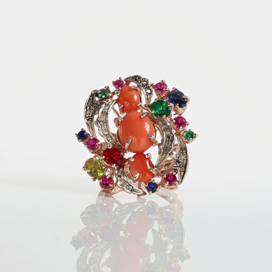 Anello Riproduzione  Antico in argento 925 e Oro 9 Kt