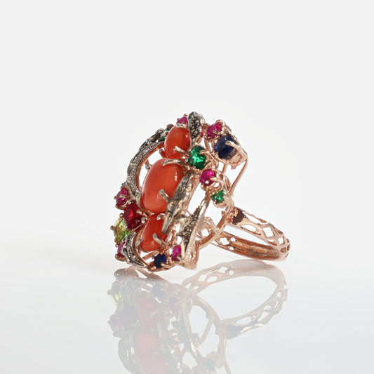 Anello Riproduzione  Antico in argento 925 e Oro 9 Kt