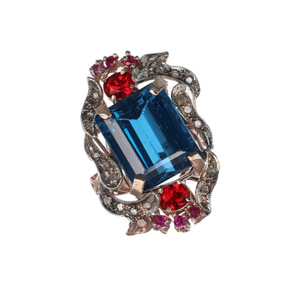 Anello Riproduzione antico con topazio azzurro