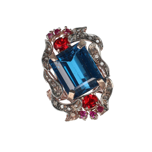 Anello Riproduzione antico con topazio azzurro