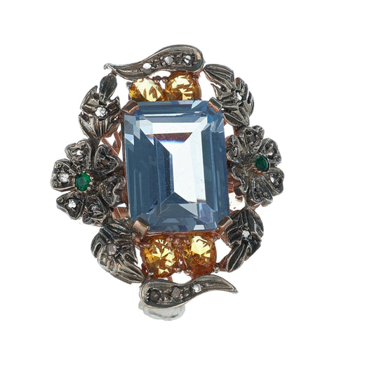 Anello Riproduzione antico con acquamarina