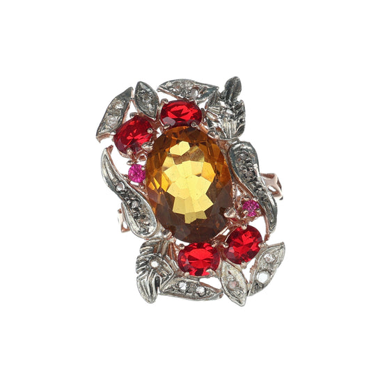 Anello Riproduzione antico con topazio giallo e rubini
