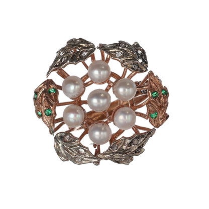 Anello Riproduzione con perle e smeraldi
