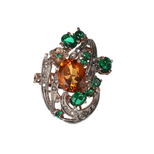 Anello Riproduzione antico con topazio giallo e smeraldi