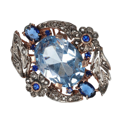 Anello Riproduzione Antico con zaffiri e topazio azzurro
