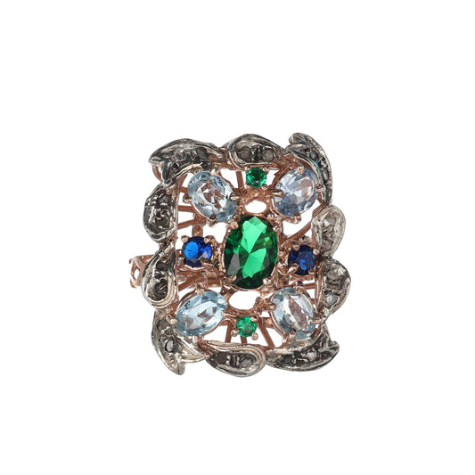 Anello Riproduzione antico con pietre preziose miste