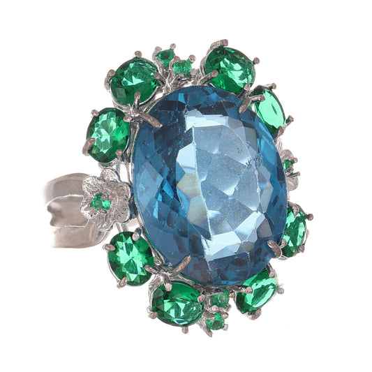 Anello argento 925 con topazio e smeraldi.