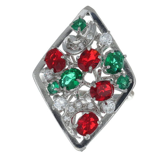 Anello forma rombo con pietre preziose miste.