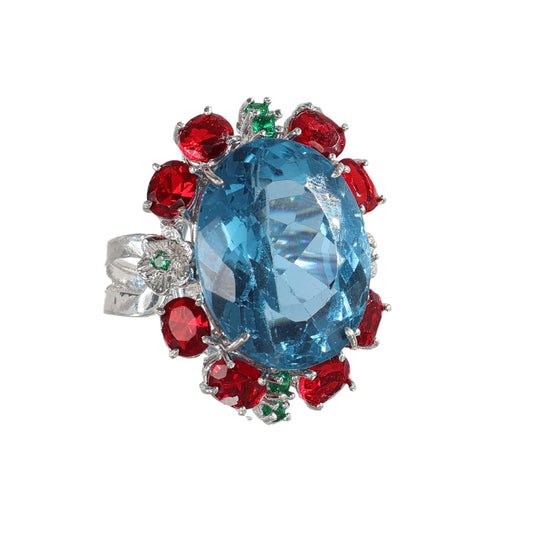 Anello argento 925 con topazio, rubini e smeraldi.