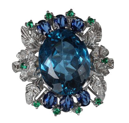 Anello argento 925 con topazio smeraldi e zaffiri.
