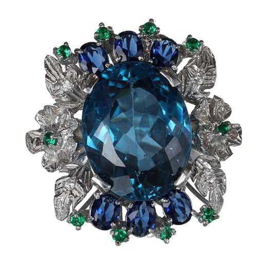 Anello argento 925 con topazio smeraldi e zaffiri.