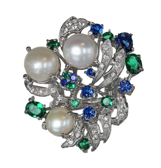 Anello argento 925 con perle acqua dolce e pietre preziose miste.