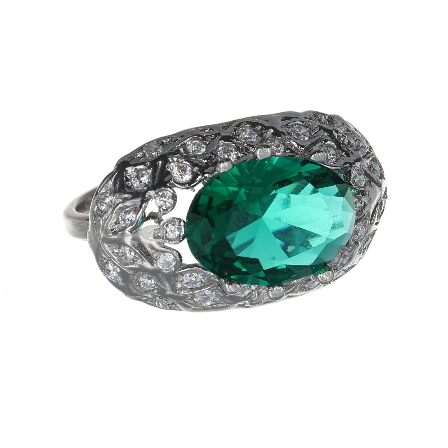 Anello argento 925 con zirconi e smeraldo.