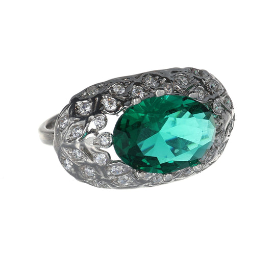 Anello argento 925 con zirconi e smeraldo.