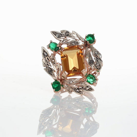 Anello Riproduzione  Antico in argento 925 e Oro 9 Kt