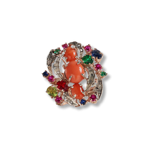 Anello Riproduzione  Antico in argento 925 e Oro 9 Kt