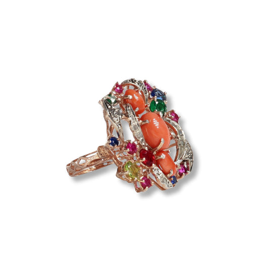 Anello Riproduzione  Antico in argento 925 e Oro 9 Kt