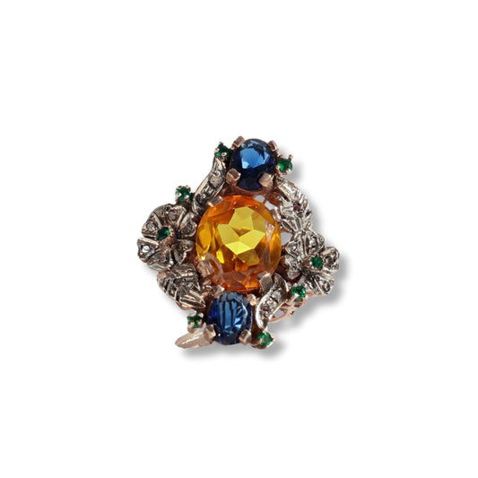 Anello Riproduzione  Antico in argento 925 e Oro 9 Kt