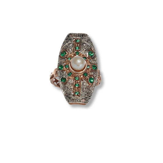 Anello Riproduzione  Antico in argento 925 e Oro 9 Kt