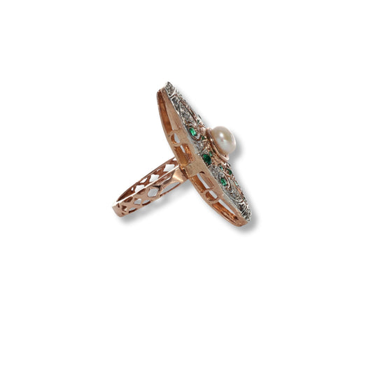 Anello Riproduzione  Antico in argento 925 e Oro 9 Kt