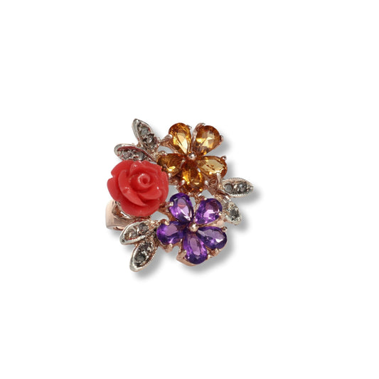 Anello Riproduzione  Antico in argento 925 e Oro 9 Kt