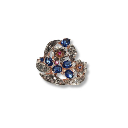 Anello Riproduzione  Antico in argento 925 e Oro 9 Kt